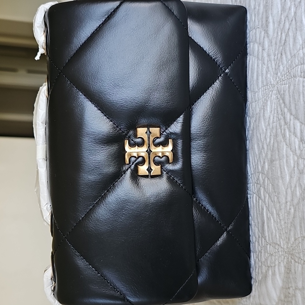 NWT Tory Burch Kira Diamond Quilt Convertible Shoulder Bag Black sz Small